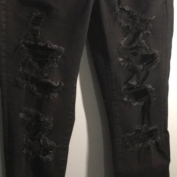 American Eagle jeans women's sz 6 black destroyed holes stretch hi-rise jegging - Picture 11 of 16